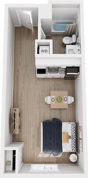 Floor plan for studio, 1 bath, 375 sqft